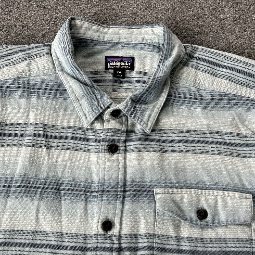 Patagonia Shirt Men XXL Lightweight Long Sleeve Fjord Flannel Blue Stripe Cotton - Picture 10 of 13